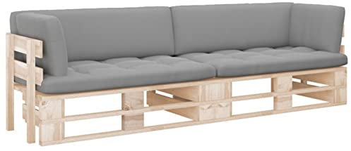 Festnight Lounge Gartenmöbel Set Paletten 2-Sitzer,Lounge-Set Holz Paletten Braun,Gartensofa-Set Holz,Ecksofa Paletten,Terrassenmöbel Lounge mit Grau Kissen (2-Sitzer)