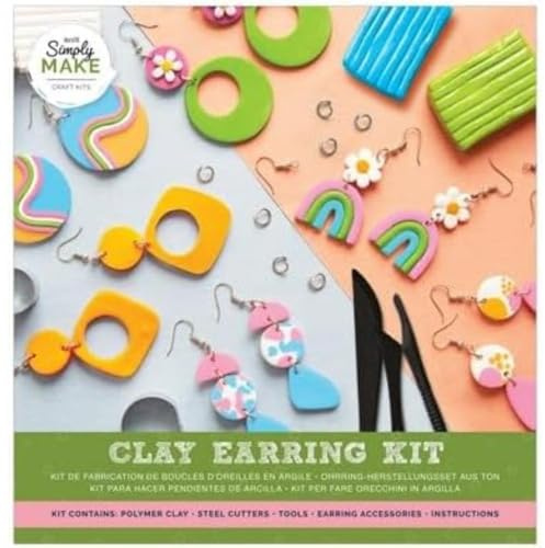 Simply Make Make Your Own Clay Earring, Multicoloured, Single Craft Kit Set, DIY, Art and Crafts, Wax, Unique Gift