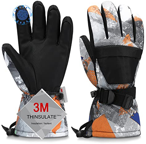 Odtmger wasserdichte Winter Ski Handschuhe, Warm Touchscreen Schneehandschuhe für Eltern und Kinder, Ideal zum Skifahren & Snowboarden