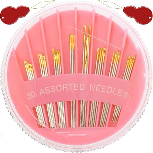 30Pack Premium Sewing Needles for Hand Sewing Repair, 6 Sizes Assorted Needles with 2 Threaders, Hand Sewing Needles, Large Eye Stitching Needles, Embroidery Needles, Sewing Sharp Needles