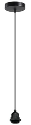 LEDSone Plafonnier industriel noir, douille métallique à vis E26/E27 avec anneau de verrouillage pour abat-jour, câble flexible tressé réglable de 100 cm | Rosace Noir (sans ampoule)