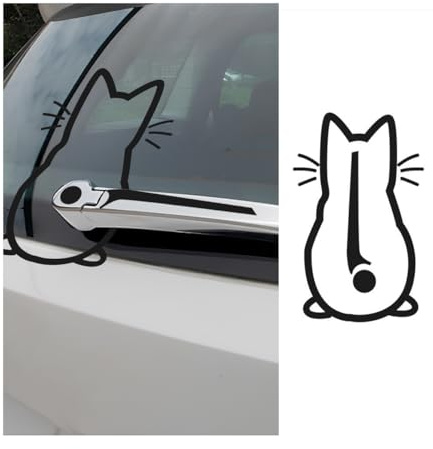 JNNJ Katze Wischer Aufkleber, Lustig Cartoon Kätzchen Abziehbild, Auto Heck Fenster Abziehbild Aufkleber Dekor, Universale Wasserdicht Tier Autoaufkleber(Schwarz)