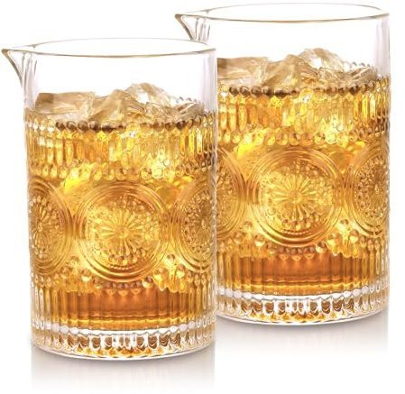 VanEnjoy Set of 2 20oz Crystal Cocktail Mixing Glass Cocktail Pitcher, Cocktail Stirring Glass Old Fashioned Kit for Bartenders