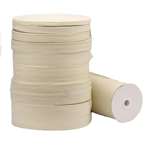 Wisafory Baumwoll Gurtband 50M/Rollen Baumwollband zum Nähen Schrägband Köperband Fischgräte Band Nahtband Natur Einfassband Cotton Twill Tape Ribbon Bindeband für DIY Bastel Beige 2.5cm