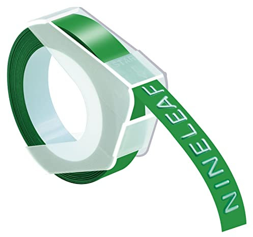 NineLeaf 30 Packung Ersatz für Dymo S0898160 520103 3D Kunststoff Prägebändern Bänder 9mm weiß auf Grün Bänder Schriftband für 814580 1595GY 18577 20008CP Motex E-101 E-303 Beschriftungsger