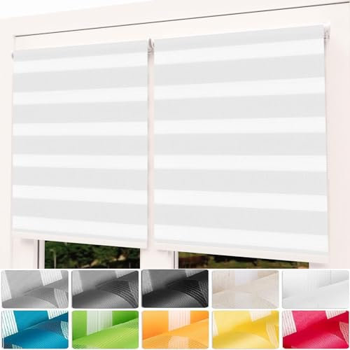 Verdunkelungsrollo Klemmfix 80 x 240 cm Hitzeschutz Energiesparend Duo Rollos für Fenster inkl. Montagematerial für Fenster und Tür, Weiß