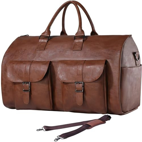 Das wandelbare Duffle-Kleidergepäck, der wandelbare Handgepäck-Kleidersack, die 2-in-1-Hängekoffer-Reisetaschen, der wandelbare Handgepäck-Kleider-Seesack (Color : Leather-Brown)