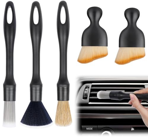 URAQT 5 PCS Car Detailing Brush Set, Car Brush Interior, Car Detailing Brushes Duster with Soft Bristles, Car Cleaning Brush Dust Removal Brushes Tool for Interior/Exterior Automotive Trim Wheel Rim