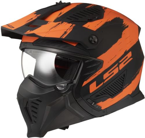LS2 Helm Drifter Mud OF606 mat zwart / Oranje | | Quick Release ratelsluiting | PolyCarbonat | geeignet für