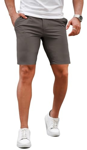 GINGTTO Pantalones Cortos Hombre Elastico Slim Fit Pantalon Corto Stretch Vestir Skinny Chinos Shorts Hombres Gris 30