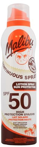 Malibu Sun SPF 50 Continuous Lotion Spray Sunscreen, High Protection, Vitamin Enriched, Water Resistant, 175ml