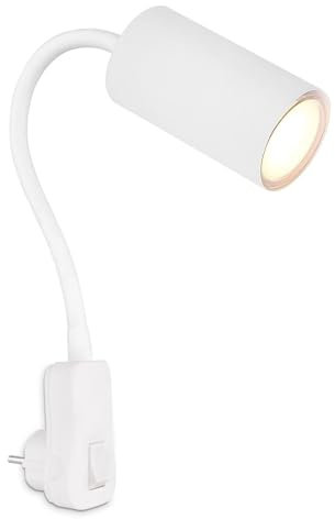 bmf-versand® Steckdosenlampe mit Schalter - Nachtlicht Lampe Schlafzimmer - Nachttischlampe mit Schalter Wandmontage Weiß - Leselampe Kinder Wandleuchte mit Stecker Schwanenhals GU10