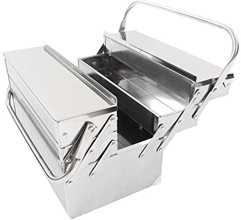 Cantilever Tool Box, 3 Tier 5 Tray Metal Tool Box, Stainless Steel Folding Portable Tool Storage Box Toolbox Organiser Chest with Handle for Household Factory Warehouse Repair