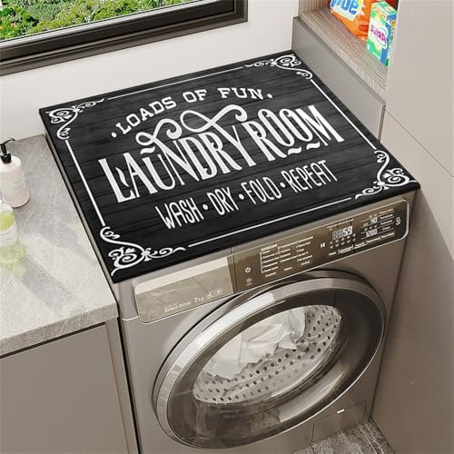 Highdi Housse de Protection pour Machine à Laver Top, Coussin de Machine à Laver Antidérapant Housse de Machine à Laver pour Machine à Laver Ou Sèche-Linge (Lettres Gris foncé,40 * 120cm)
