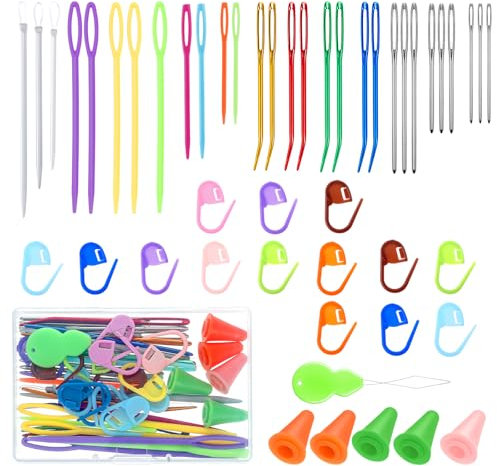 Tyqour 50 Teiliges Garnnadel-set Nähnadeln mit Großem Öhr Sticknadeln mit Spitze Wollnadel zum Vernähen Edelstahl Stopfnadel für Anfänger und Handarbeitsbegeisterte, DIY-Handstrickwerkzeuge