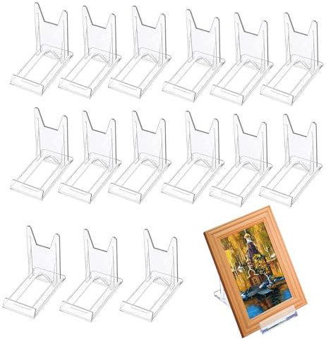 15Pcs Adjustable Clear Acrylic Display Stand, Two Part Plastic Stand for Picture Frames, Books, Dishes, Photos