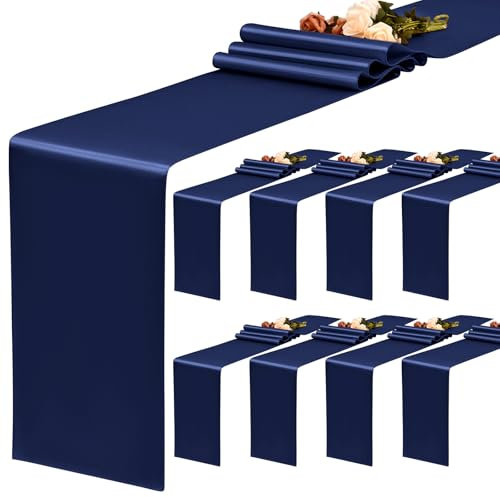YMHPRIDE Confezione da 8 runner da tavola in raso, colore blu navy, 30 x 183 cm, per matrimoni, feste, compleanni, banchetti, decorazione da tavolo, colore: blu navy