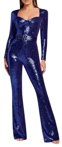 Caxndycing Disco Kostüm Damen 70er Jahre Outfit Damen Glitzer Jumpsuit Pailletten Overall für Erwachsene mit Gürtel für Bühnenauftritt und Weinachts Verkleidungsparty