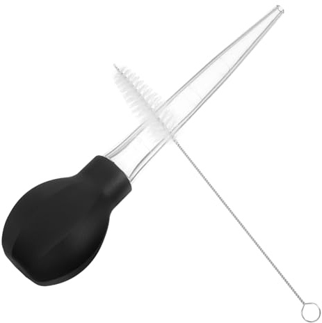 TIDTALEO Turkey Baster Kit with Black Silicone Suction Head and Cleaning Brush, Liquid Measuring Dropper for Marinating, Baking, BBQ Cooking, and Air Fryer Accessories