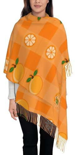Poadnly Orange und Orangenblätter, Großer weicher Kaschmir-Schal, Wickeltuch, Damenschal mit Fransen, leichte Stola, 197 x 72 cm