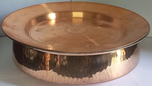 Lalit Kishori Pure Copper Cooking Pot with Lid | Hammered Lagan Handi | Chaffing Dish Pan | Ayurvedic Health Benefits Cookware & Serveware (Brown, 3.17 Quarts / 3 Liter)