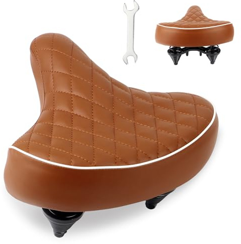 WEEROCK Bike Seat Wide Bicycle Seats for Men Women, Comfortable Soft Oversized E Bike Saddle Cushion Replacement for Cruiser Bikes, MTB, City Bike, Electric Bicycles, Tricycle,Exercise Cycle, Brown