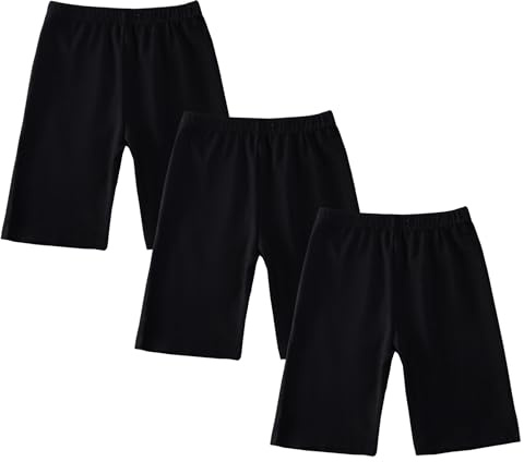 CHUNG Flickors cykelshorts barn bomull vagn bermudadans yoga lek under klänning kjol enfärgad skoluniform basbyxor träningskläder 3-pack, 3 par svart, 9-10 År
