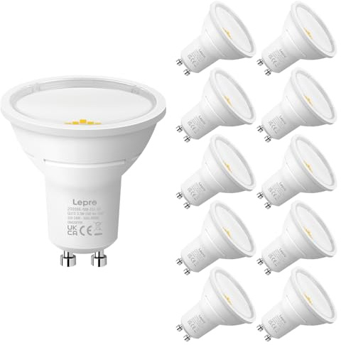 Lepro GU10 LED Bulbs, Neutral White 4000K, A Energy Class, 590LM, 3.3W (50W Equivalent), 100° Wide Beam Angle, 50000H Long Life, Energy Saving LED Spotlight Bulb, Non-Dimmable, Pack of 10
