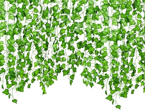 Lot de 12 guirlandes de lierre artificiel de 2,2 m avec feuilles de lierre artificielles en rotin artificiel à suspendre pour décoration murale de chambre à coucher