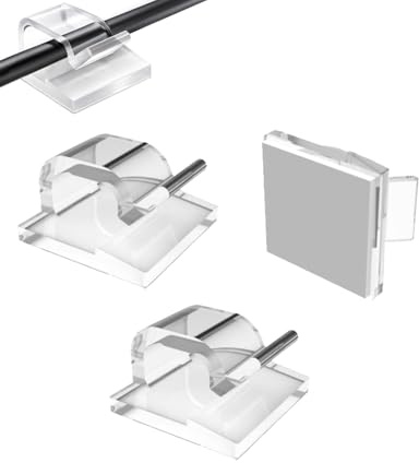 GAJUS 100 sujetacables autoadhesivos con adhesivo 3M, clips organizadores y abrazaderas para gestión de cables, ganchos transparentes para luces de hadas y sujeción segura