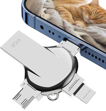 Chiavetta USB 4 in 1 da 256 GB senza app, chiavetta di memoria per cellulare, unità flash in metallo, chiavetta USB per iOS/Android/PC, memoria esterna per foto, video, smartphone computer, laptop OTG