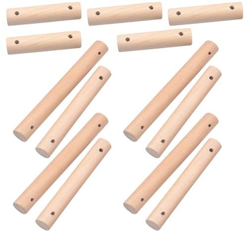 BESTonZON 30stücke Rundhölzer Aus Hartholz Für Vogelleitern Unbehandelte Holzstäbe Mit Löchern DIY-bastelbedarf Für Kletterstangen Ersatzsprossen Für Wellensittiche Und Nymphensittiche Vogel