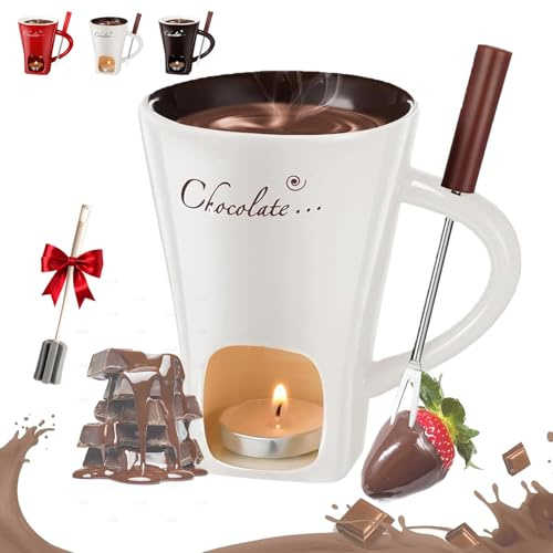 fjaldjfu Meltie Cup, Sweet Chocolate Fondue Cup, Chocolate Melting Mug, 2026 New Portable Soft Cheese Fondue Mug Set with Forks and Candle, for Date Night, Birthday, Wedding and More (White)