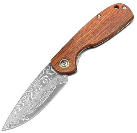 Klappmesser 6.3 klein Taschenmesser Damast holz, Scharfe damaskus stahl, Outdoor Edc Messer damaszener Jagdmesser, Damaststahl Einhandmesser damastmesser, tragbare camping messer, Neck knife tanto