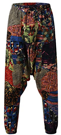 Piratdräkt herrbyxor herr japanska byxor retro tryckta byxor manschett hippie byxor vardag harem joggingbyxor hiphop droppe gren träningsbyxor streetwear breda ben träningsbyxor med snörning, vin, 3XL