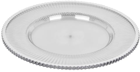 URBNLIVING 33cm Clear Fluted Charger Plates – Silver & Gold Rim Underplates for Weddings, Parties & Table Settings | Decorative Dining Tableware - Silver - Set of 6