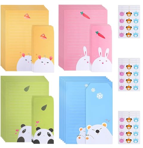 36PCS Kids Writing Paper and Envelopes Set for Student, Cute Cartoon Animal