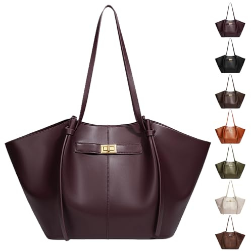 AUNGKWANG Tote Bag Damen, Shopper Tasche Damen Groß, Large Shoulder Handbag mit Abnehmbarer Schlaufe, Vintage Tasche für Arbeit Einkauf Reisen Büro