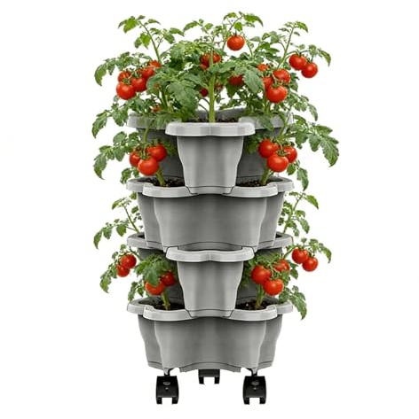 Jardinera fresas | Macetas apilables para fresas al aire libre | Torre macetero vertical 4/5 niveles con ruedas extraíbles | Macetas hierbas, flores y verduras para jardinería interior y exterior