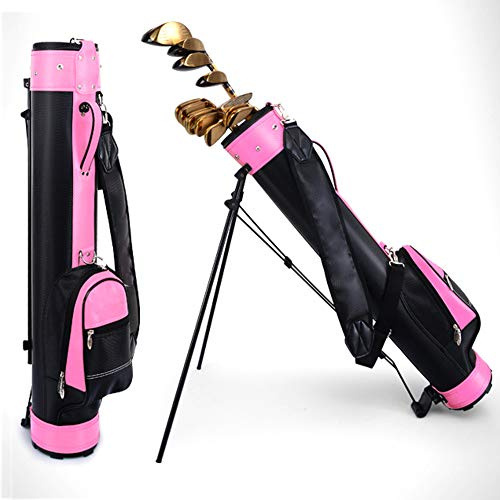 Golftasche, Golf-Standtasche for Damen/Herren, ultraleichte PU-Golfschlägertaschen, perfekt for Tragen auf dem Golfplatz, mit Riemen for einfach zu tragende Golftasche(Pink)