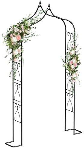 Arche de jardin en métal de 2,1 m, arche de jardin avec cadre en acier pour plantes grimpantes, roses, légumes, treillis avec piquets de sol pour mariage et décorations extérieures