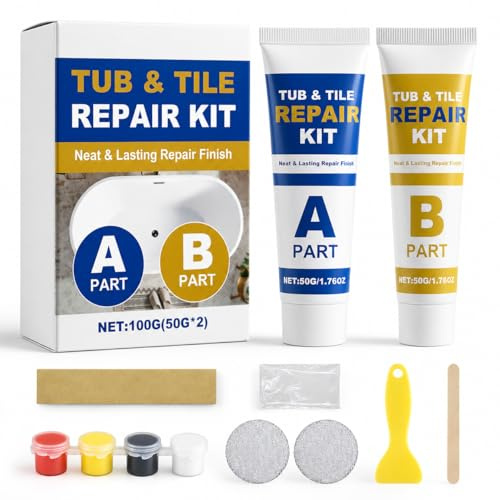 Kit Reparación Baldosas y Bañera 100g – Pasta Reparadora Cerámica y Esmalte Blanco con 4 Colores, para Grietas, Agujeros y Arañazos en Plato de Ducha, Lavabo y Azulejos