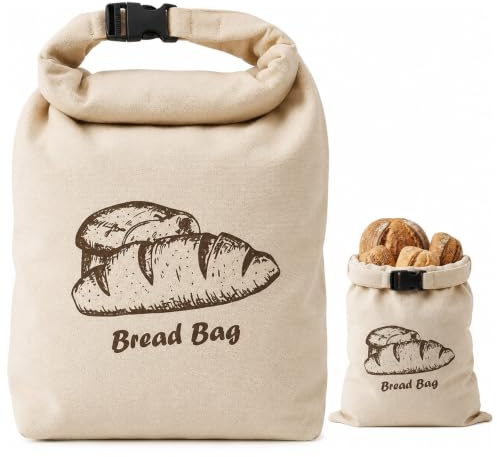 Buckle Closure Linen Bread Bag, Reusable Loaf Guard Storage Pouch for Homemade Sourdough & Baked Treats, 43 * 33CM Linen Storage Bag for Room Temp & Freezer Storage