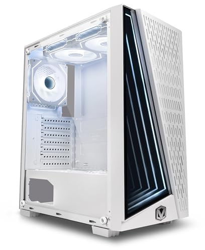 Vibox VTX-2W HEX ATX Mid-Tower Gaming PC Case, 3 RGB Hex Infinity Fans, Tempered Glass Panel (White)