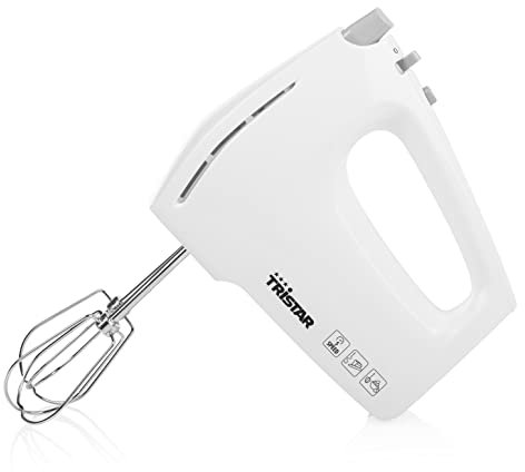 Tristar Sbattitore Elettrico MX-4810, 5 velocità e funzione Turbo, 2 ganci e 2 fruste in acciaio inox incluse, Plastiche resistenti di alta qualità, Bianco