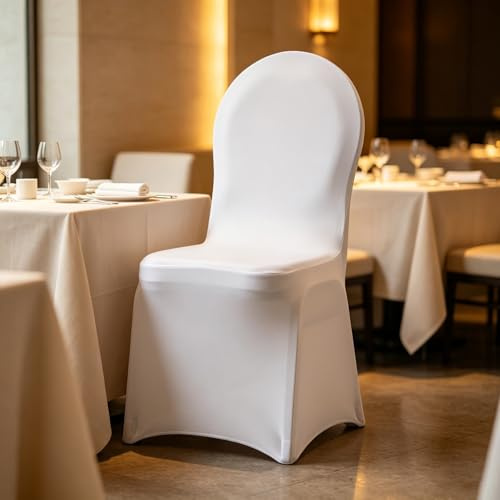 Froadp Stuhlhussen Stretch Stuhlüberzug Universell Schleifenband Stuhlbezüge Moderne Stuhl Abdeckung für Hochzeit Taufe Geburtstagsfeier Dekoration(100 Stück Weiß)