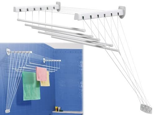 PEBSHOP Stendibiancheria da Parete o Soffitto Modello alza-abbassa (140x46x135 cm. - 8,5 metri per stendere)