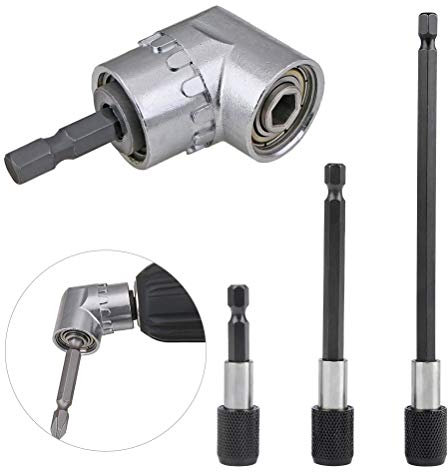 TIMESETL 4 Piezas taladradora atornilladora electrica 105 grados 1/4 de pulgada magnético fuerte adaptador portabrocas vastago hexagonal Extensión con 60 mm / 100 mm / 150 mm
