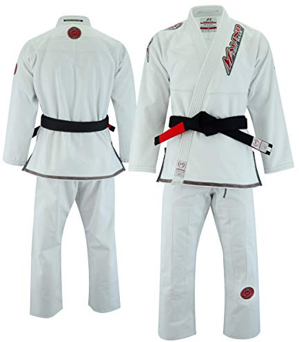 Malino Brazilian Jiu-Jitsu Gi, Tuta Bianco BJJ Uniform Tessuto Perlato in Cotone 450Gsm, Pantaloni 10oz Ripstop Taglia A1