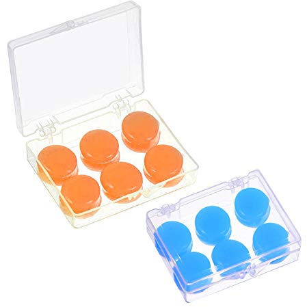 12 PCS Silicone Ear Plugs Soft Protective Waterproof Noise Cancelling Putty Ear Plugs Moldable Earplugs Set with 2 Clear Storage Boxes for Swimming Sleeping
